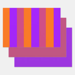 Purple, Orange and Pink  Stripes Wrapping Paper Sheet