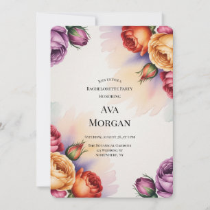 Purple Orange and Red Roses Bachelorette Party Invitation