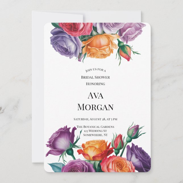 Purple Orange and Red Roses Bridal Shower Invitation (Front)