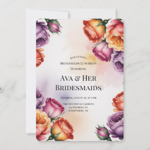 Purple Orange and Red Roses Bridesmaids Luncheon Invitation