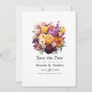 Purple, Orange, and Yellow Floral Wedding Save The Date