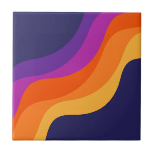 Purple orange and yellow retro diagonal waves ceramic tile