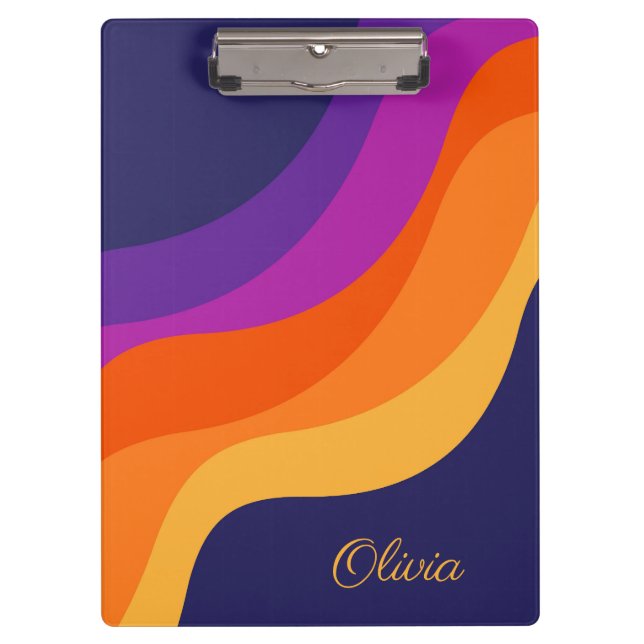Purple orange and yellow retro diagonal waves  clipboard (Front)