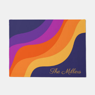 Purple orange and yellow retro diagonal waves doormat