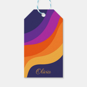 Purple orange and yellow retro diagonal waves gift tags