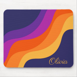 Purple orange and yellow retro diagonal waves  mouse pad