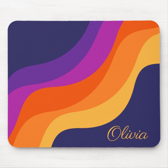 Purple orange and yellow retro diagonal waves  mouse pad (Front)