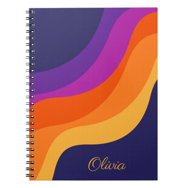 Purple orange and yellow retro diagonal waves  notebook (Front)