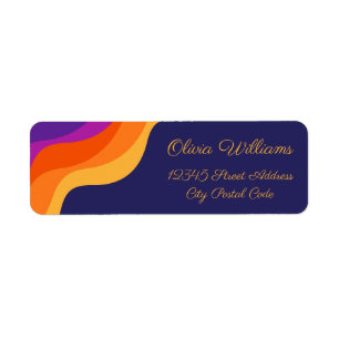 Purple orange and yellow retro diagonal waves return address label