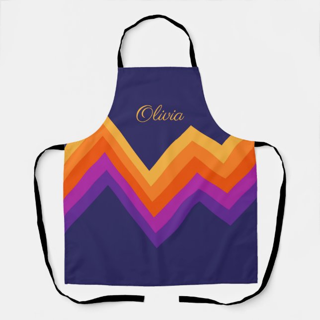 Purple, orange and yellow retro zigzag design apron (Front)
