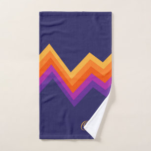 Purple, orange and yellow retro zigzag design bath towel set