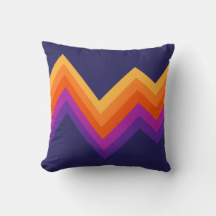 Purple, orange and yellow retro zigzag design cushion