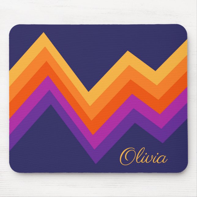 Purple, orange and yellow retro zigzag design mouse pad (Front)