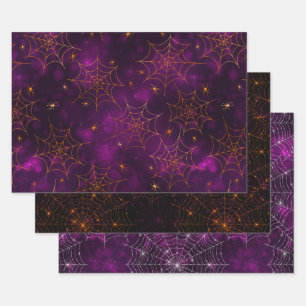Purple, Orange & Black Cobwebs Halloween Bokeh Wrapping Paper Sheet