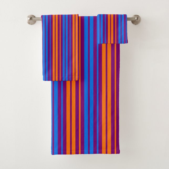 Purple Orange Blue Vertical Stripes Design   Bath Towel Set (Insitu)