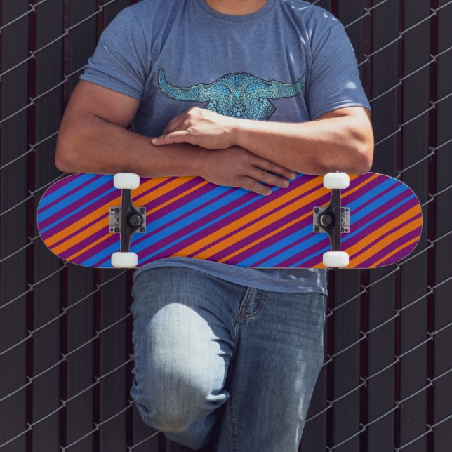 Purple Orange Blue Vertical Stripes Design   Skateboard (Outdoor 3)