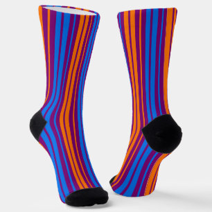Purple Orange Blue Vertical Stripes Design Socks