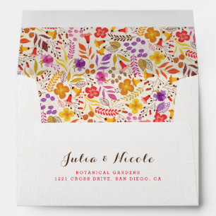 Purple Orange Boho Wildflower Foliage Wedding Envelope