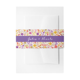 Purple Orange Boho Wildflower Foliage Wedding Invitation Belly Band