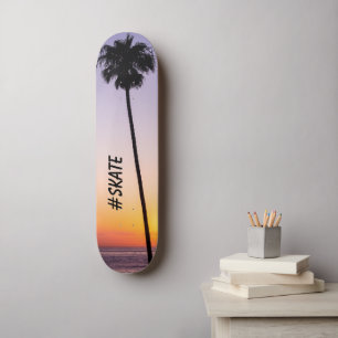Purple Orange California Palm Tree Beach Sunset Skateboard