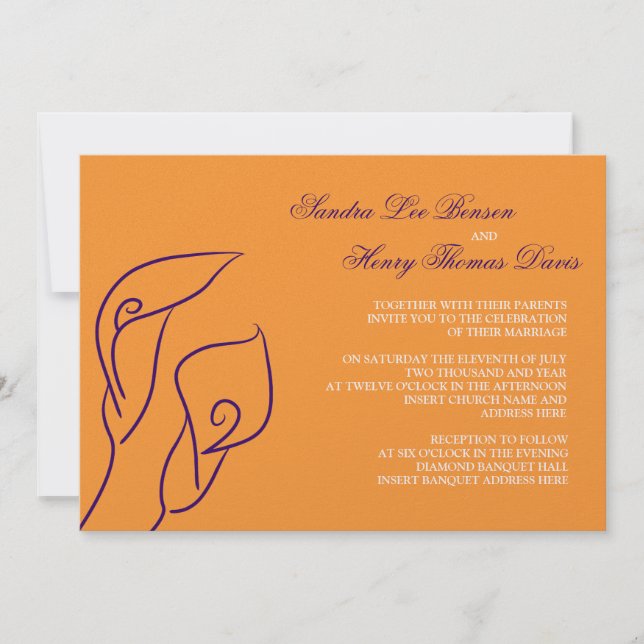 Purple & Orange Calla Lilies Wedding Invitation (Front)