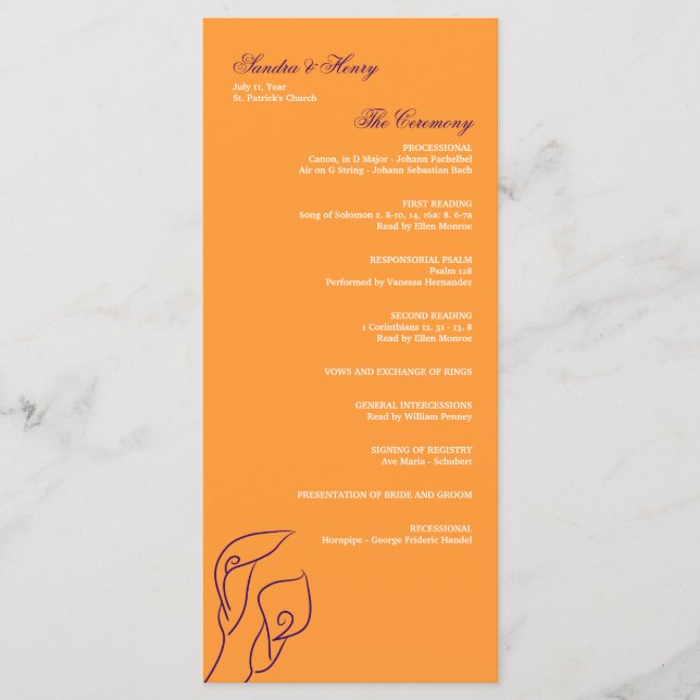 Purple & Orange Calla Lilies Wedding Program (Front)