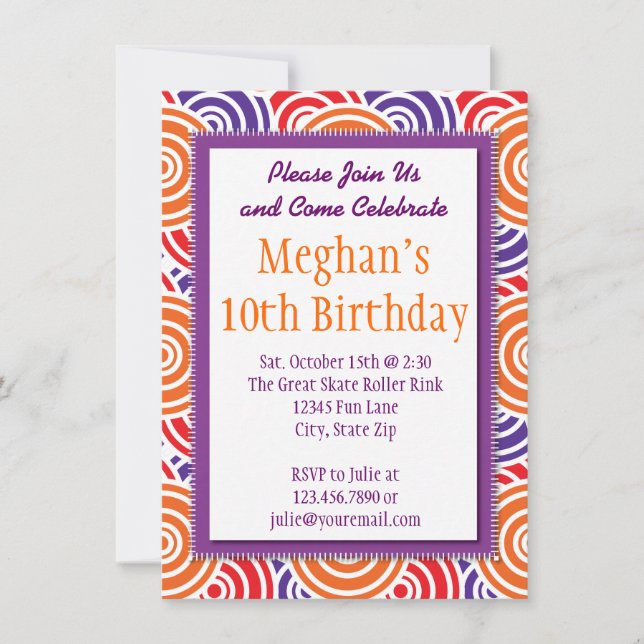 Purple Orange Circles Birthday Party Invitations (Front)