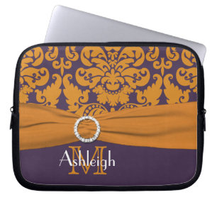 Purple Orange Damask FAUX Ribbon Laptop Sleeve