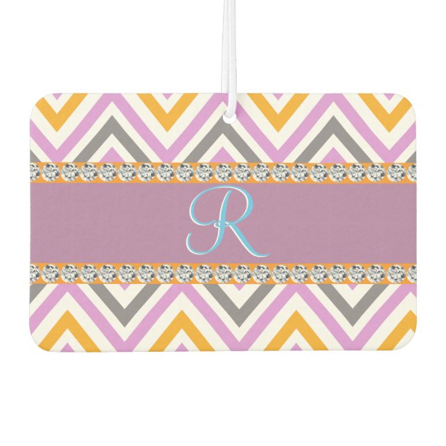 Purple Orange Diamond Chevron Car Air Freshener (Front)