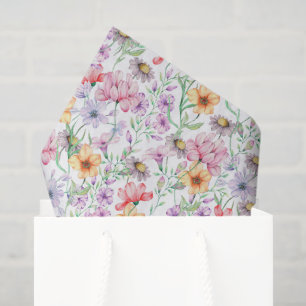 Purple Orange Floral Decoupage Paper, Wildflowers Tissue Paper