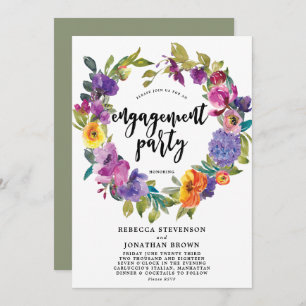 purple orange floral engagement party invitation
