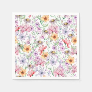 Purple Orange Floral Paper Napkins, Vibrant Garden Napkin