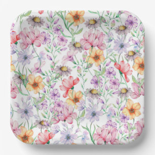 Purple Orange Floral Paper Plates, Botanical Party Plate