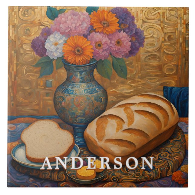 Purple Orange Flower Vase Still Life Ceramic Tile (Front)