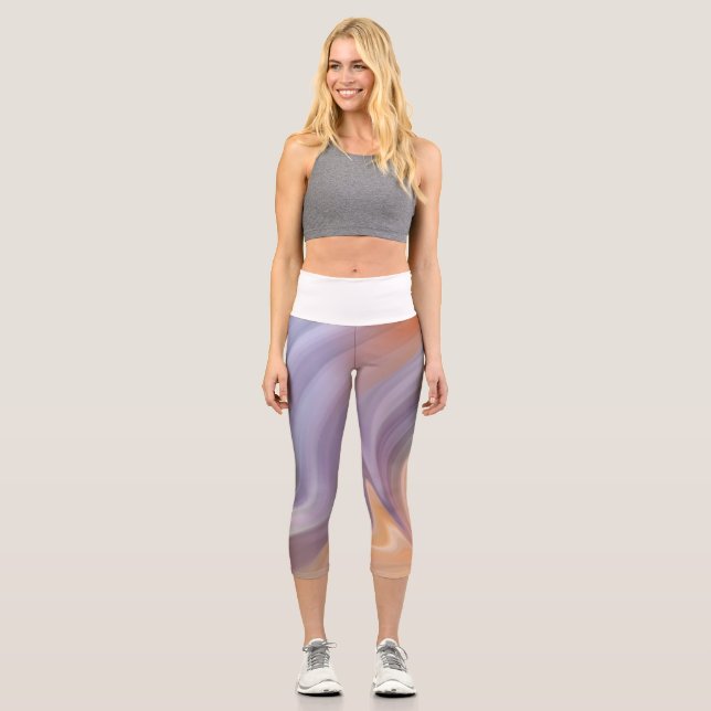 purple orange fluid art print Capri leggings  (Front)