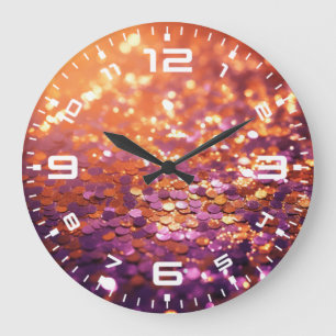 Purple Orange Glitter Background-77996 Large Clock