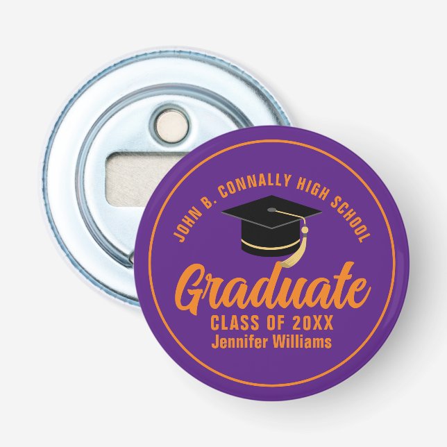 Purple Orange Graduate Custom 2024 Graduation Bottle Opener (Front)