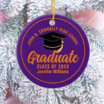 Purple Orange Graduate Custom 2024 Graduation Ceramic Ornament<br><div class="desc">This modern purple and orange custom senior graduate Christmas ornament features your high school or college name for the class of 2024. Customise with your graduating year under the chic handwritten script and black grad cap for a great personalised graduation gift.</div>