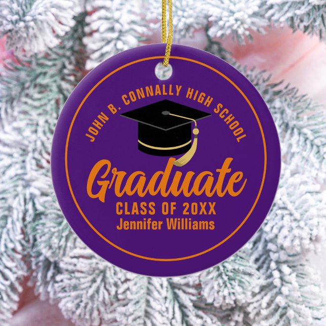 Purple Orange Graduate Custom 2024 Graduation Ceramic Ornament (Creator Uploaded)