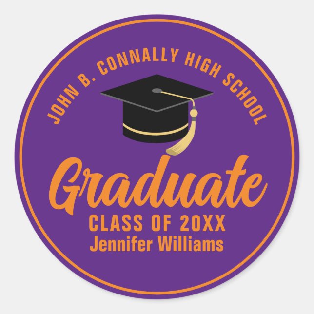 Purple Orange Graduate Custom 2024 Graduation Classic Round Sticker (Front)