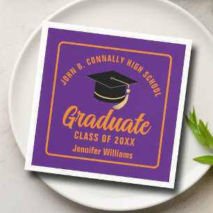 Purple Orange Graduate Custom Graduation Party Napkin