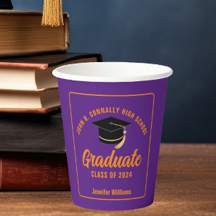 Purple Orange Graduate Custom Graduation Party Paper Cups