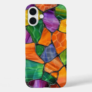 PURPLE ORANGE GREEN HALLOWEEN STAINED GLASS LOOK iPhone 16 PLUS CASE