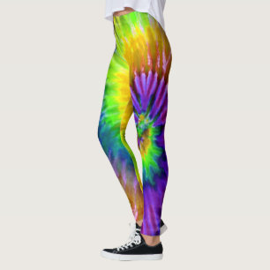 Purple Orange Green Psychedelic Starburst Tie Dye Leggings