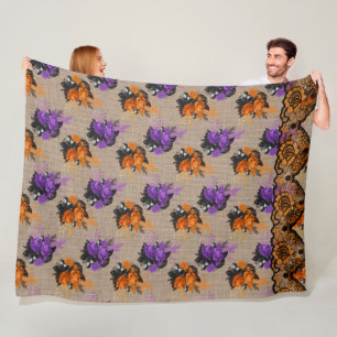 PURPLE & ORANGE HALLOWEEN FLORAL BOUQUETS FLEECE BLANKET