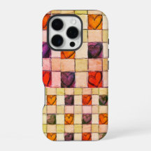 Purple orange hearts gingham iPhone case