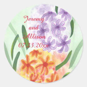 Purple Orange Hyacinth Flowers Save Date Stickers