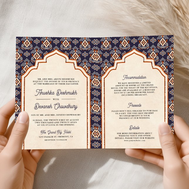 Purple Orange Ikat All in One Indian Wedding Invitation (Creator Uploaded)