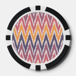 Purple Orange Ikat Chevron Zig Zag Stripes Pattern Poker Chips