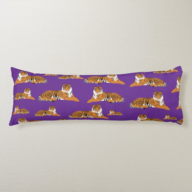 Purple Orange Jungle Tiger Animal Pattern   Body Cushion (Front)